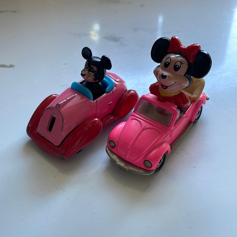 Tomy Car Minnie Mouse In a Pink VW Bug - Bonus Mickey Mouse car toy